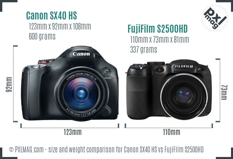 Canon SX40 HS vs FujiFilm S2500HD size comparison