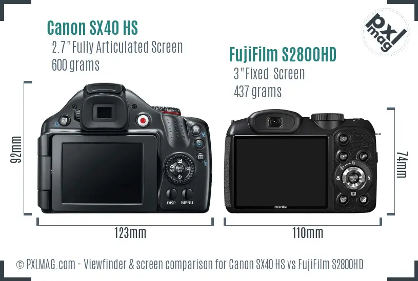 Canon SX40 HS vs FujiFilm S2800HD Screen and Viewfinder comparison