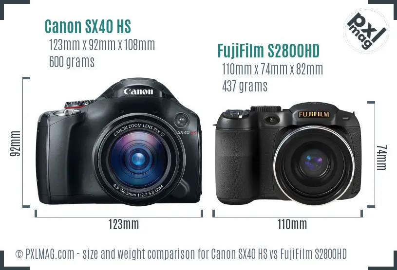 Canon SX40 HS vs FujiFilm S2800HD size comparison