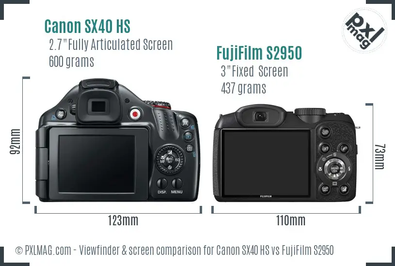 Canon SX40 HS vs FujiFilm S2950 Screen and Viewfinder comparison