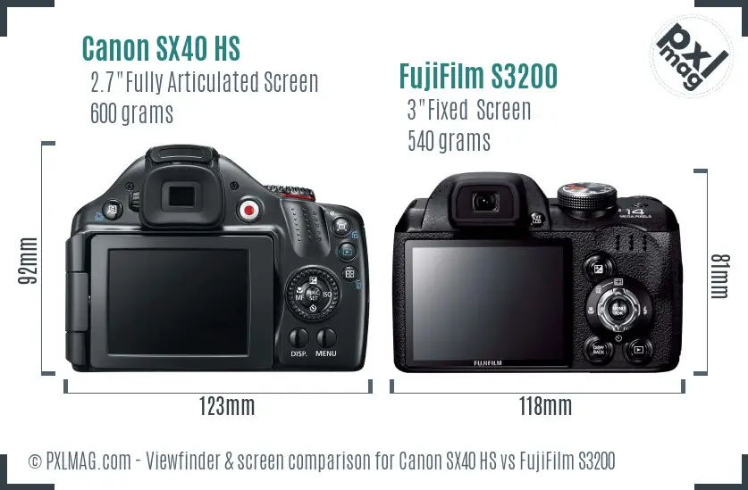 Canon SX40 HS vs FujiFilm S3200 Screen and Viewfinder comparison