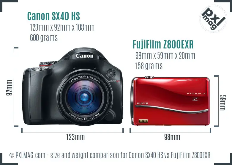 Canon SX40 HS vs FujiFilm Z800EXR size comparison