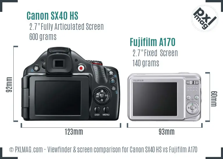 Canon SX40 HS vs Fujifilm A170 Screen and Viewfinder comparison
