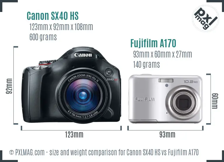 Canon SX40 HS vs Fujifilm A170 size comparison