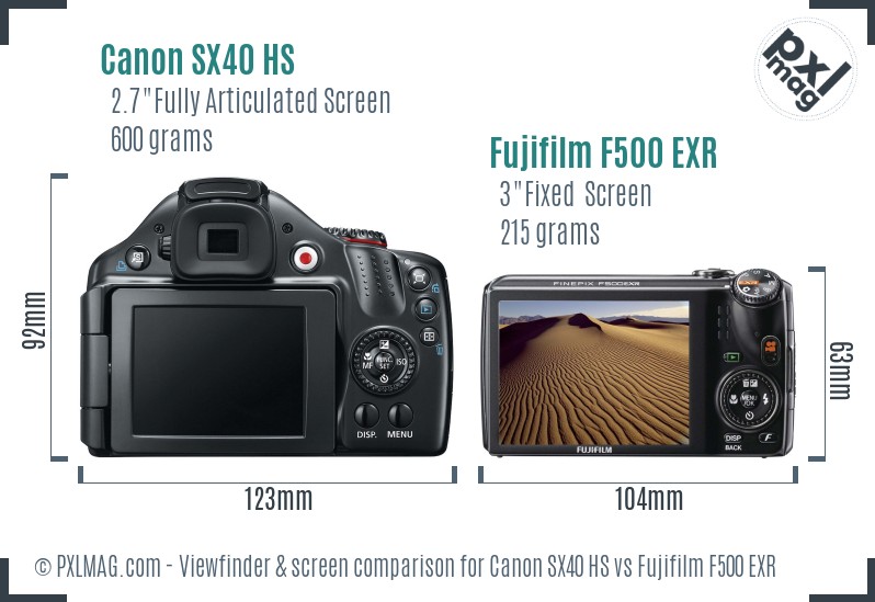 Canon SX40 HS vs Fujifilm F500 EXR Screen and Viewfinder comparison