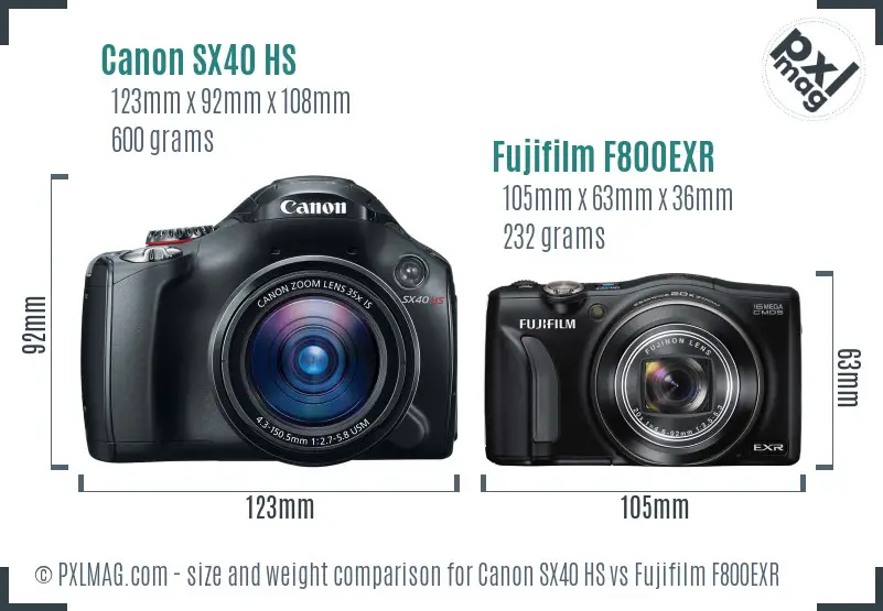 Canon SX40 HS vs Fujifilm F800EXR size comparison