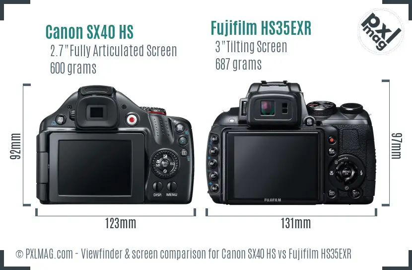 Canon SX40 HS vs Fujifilm HS35EXR Screen and Viewfinder comparison