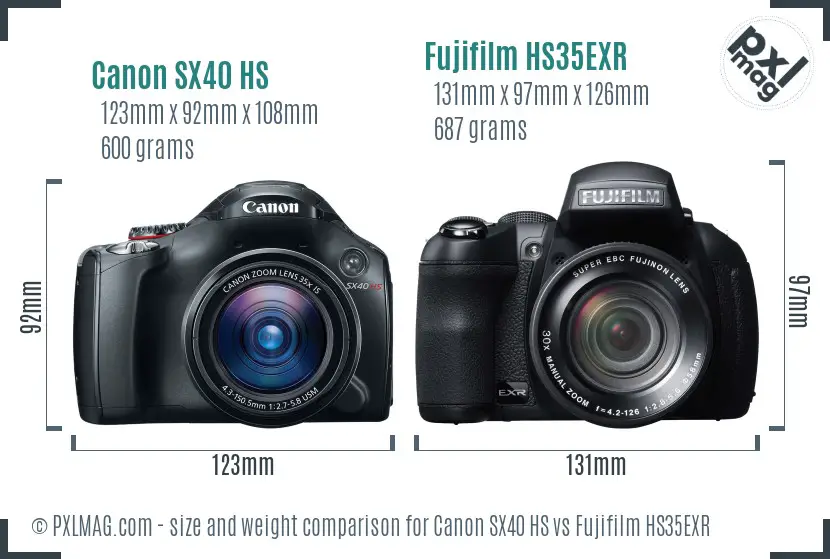 Canon SX40 HS vs Fujifilm HS35EXR size comparison