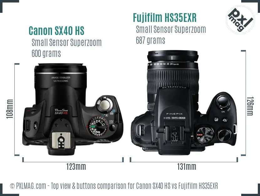 Canon SX40 HS vs Fujifilm HS35EXR top view buttons comparison