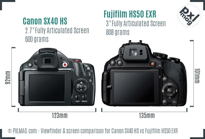 Canon SX40 HS vs Fujifilm HS50 EXR Screen and Viewfinder comparison