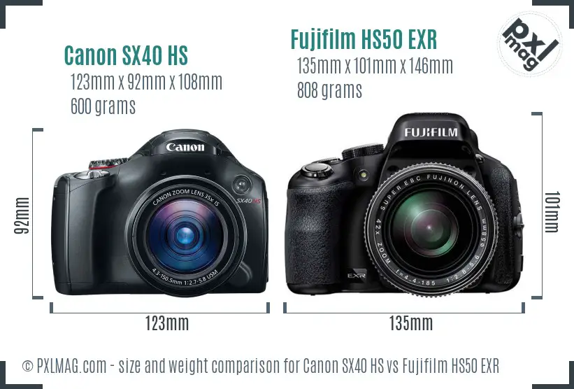 Canon SX40 HS vs Fujifilm HS50 EXR size comparison