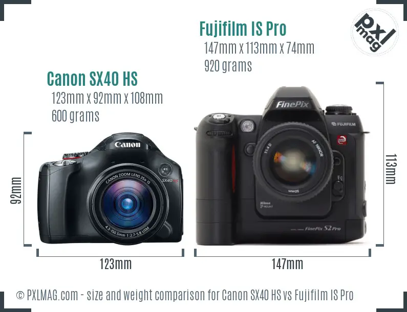 Canon SX40 HS vs Fujifilm IS Pro size comparison Canon SX40 HS vs Fujifilm IS Pro size comparison