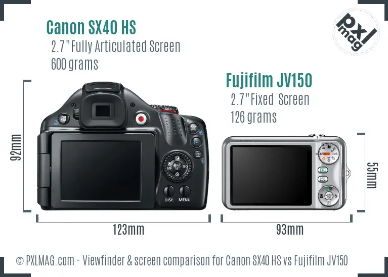 Canon SX40 HS vs Fujifilm JV150 Screen and Viewfinder comparison
