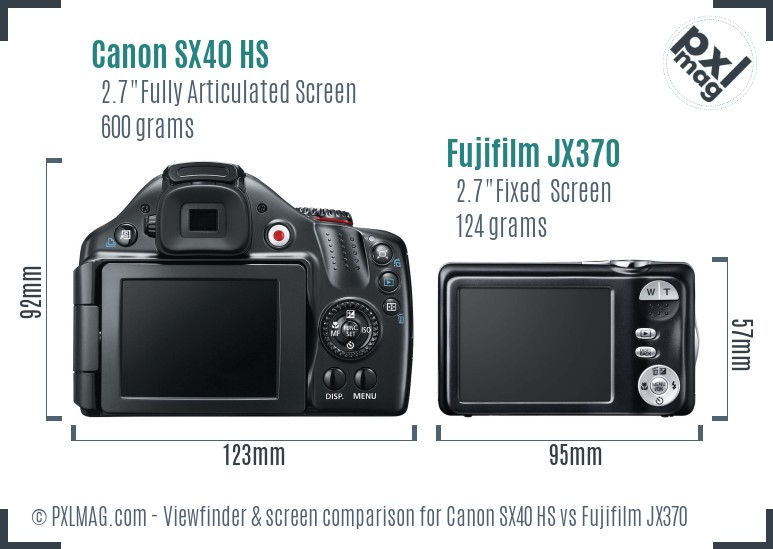 Canon SX40 HS vs Fujifilm JX370 Screen and Viewfinder comparison