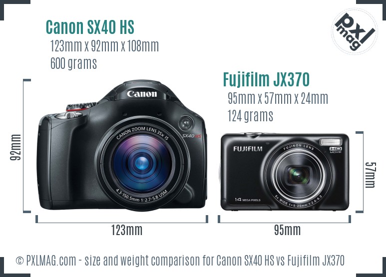Canon SX40 HS vs Fujifilm JX370 size comparison