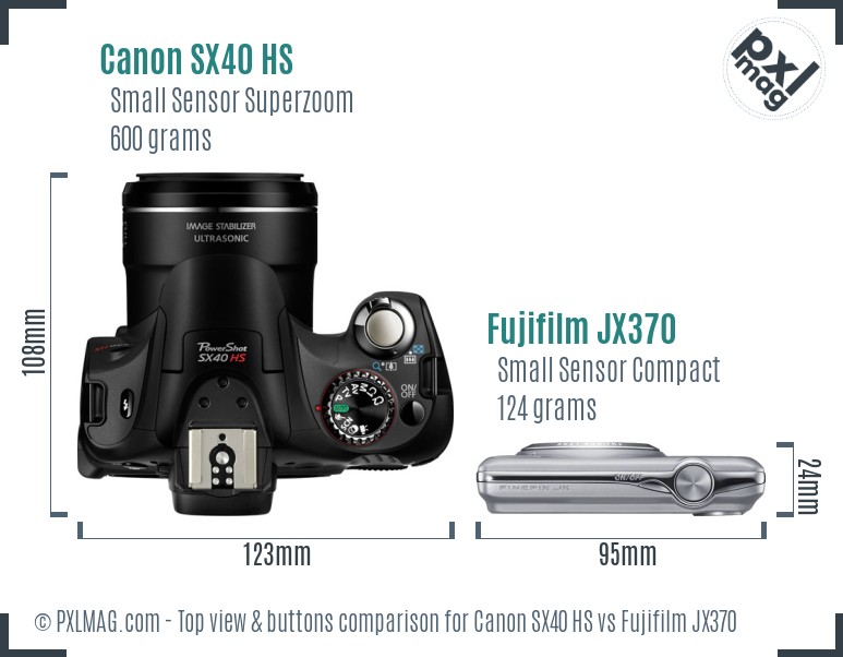 Canon SX40 HS vs Fujifilm JX370 top view buttons comparison