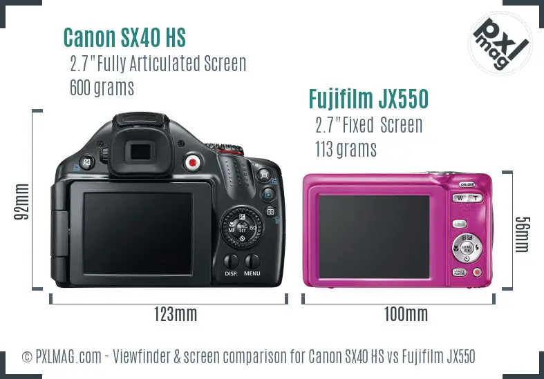 Canon SX40 HS vs Fujifilm JX550 Screen and Viewfinder comparison