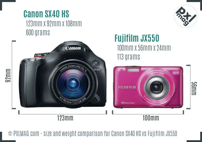 Canon SX40 HS vs Fujifilm JX550 size comparison