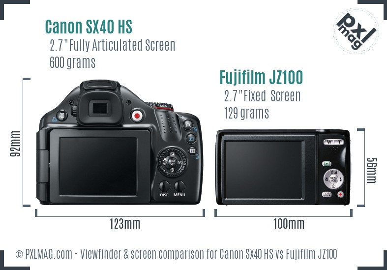 Canon SX40 HS vs Fujifilm JZ100 Screen and Viewfinder comparison