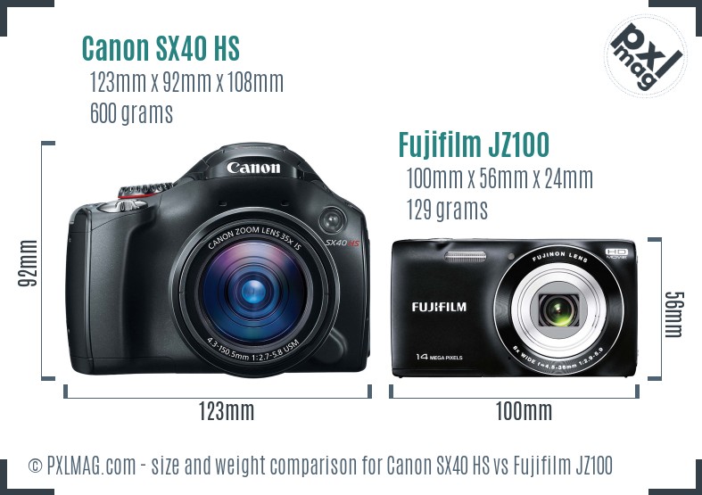 Canon SX40 HS vs Fujifilm JZ100 size comparison Canon SX40 HS vs Fujifilm JZ100 size comparison