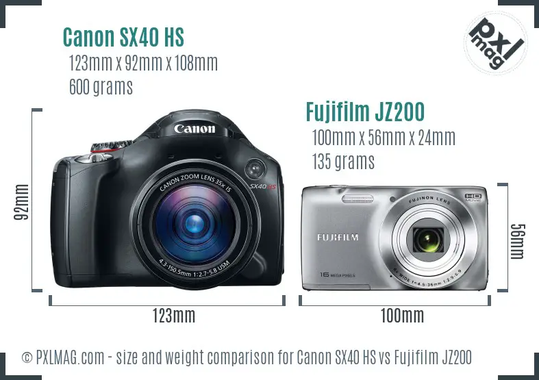 Canon SX40 HS vs Fujifilm JZ200 size comparison Canon SX40 HS vs Fujifilm JZ200 size comparison