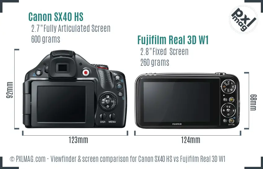 Canon SX40 HS vs Fujifilm Real 3D W1 Screen and Viewfinder comparison