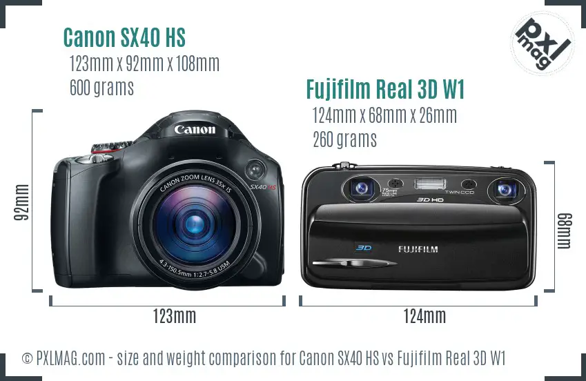 Canon SX40 HS vs Fujifilm Real 3D W1 size comparison