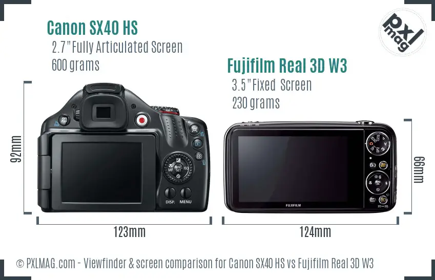 Canon SX40 HS vs Fujifilm Real 3D W3 Screen and Viewfinder comparison Canon SX40 HS vs Fujifilm Real 3D W3 Screen and Viewfinder comparison