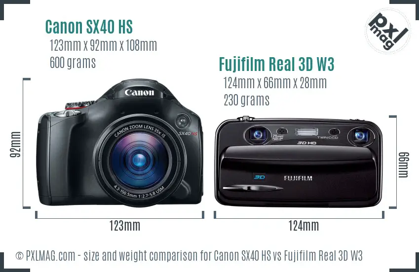 Canon SX40 HS vs Fujifilm Real 3D W3 size comparison Canon SX40 HS vs Fujifilm Real 3D W3 size comparison