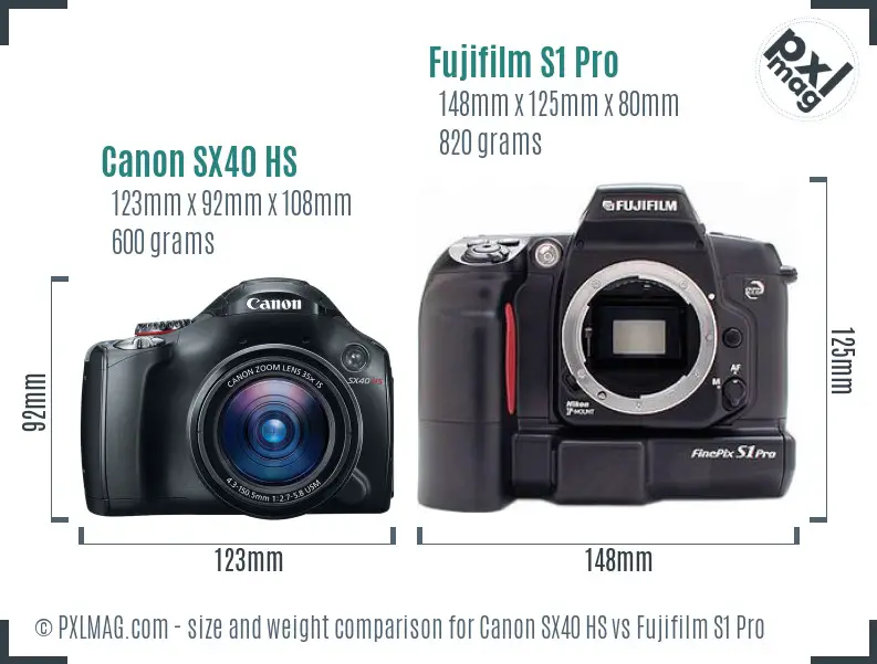 Canon SX40 HS vs Fujifilm S1 Pro size comparison