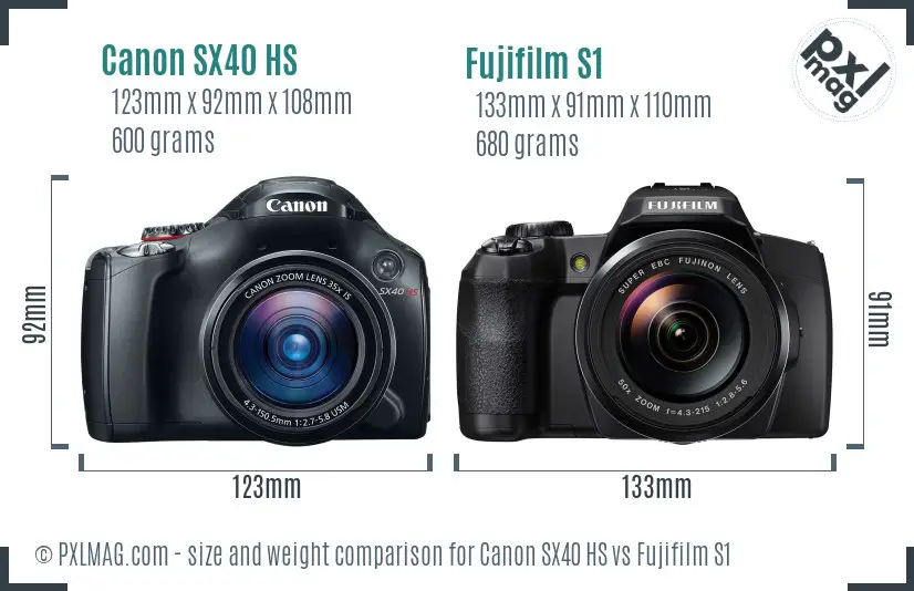 Canon SX40 HS vs Fujifilm S1 size comparison