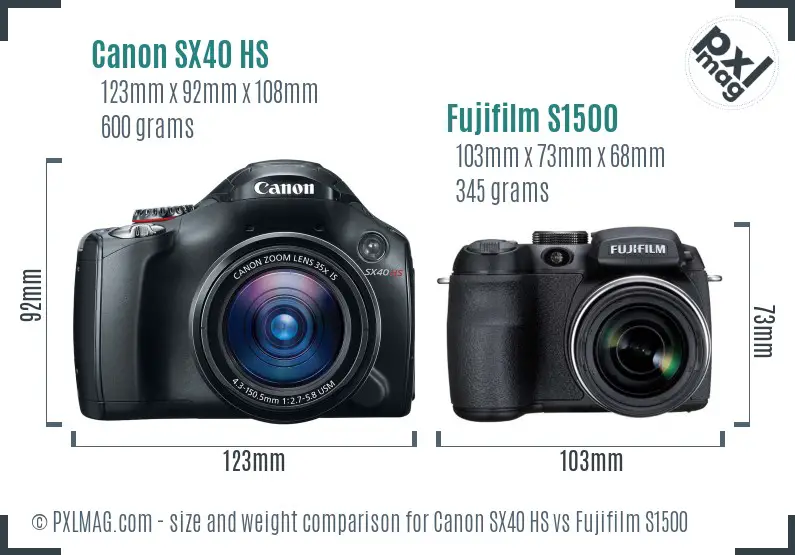 Canon SX40 HS vs Fujifilm S1500 size comparison