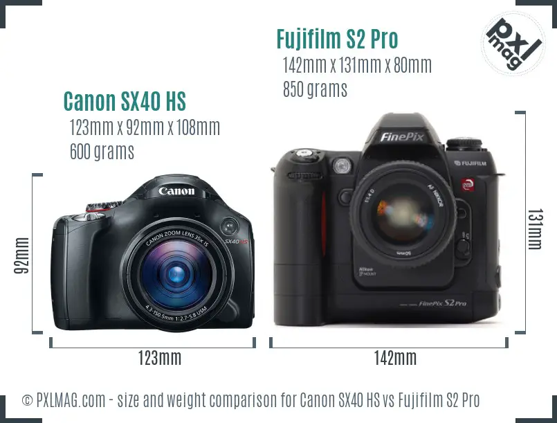 Canon SX40 HS vs Fujifilm S2 Pro size comparison