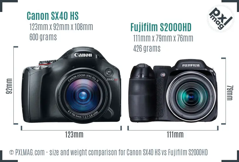 Canon SX40 HS vs Fujifilm S2000HD size comparison