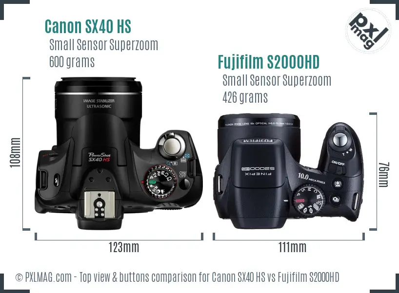 Canon SX40 HS vs Fujifilm S2000HD top view buttons comparison