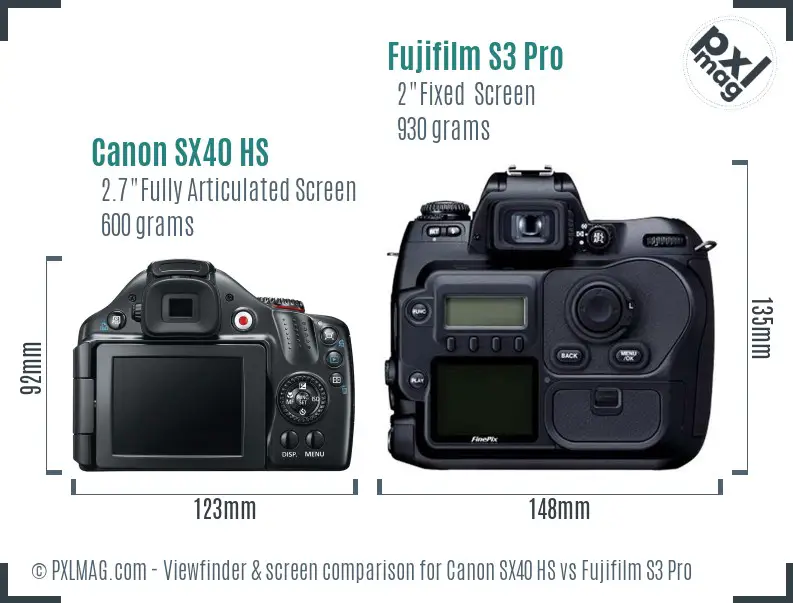 Canon SX40 HS vs Fujifilm S3 Pro Screen and Viewfinder comparison Canon SX40 HS vs Fujifilm S3 Pro Screen and Viewfinder comparison
