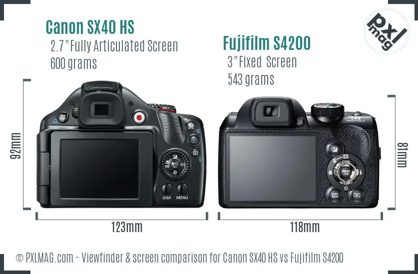 Canon SX40 HS vs Fujifilm S4200 Screen and Viewfinder comparison