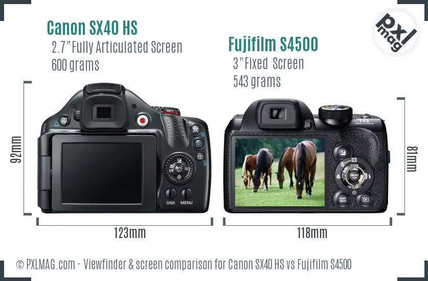 Canon SX40 HS vs Fujifilm S4500 Screen and Viewfinder comparison