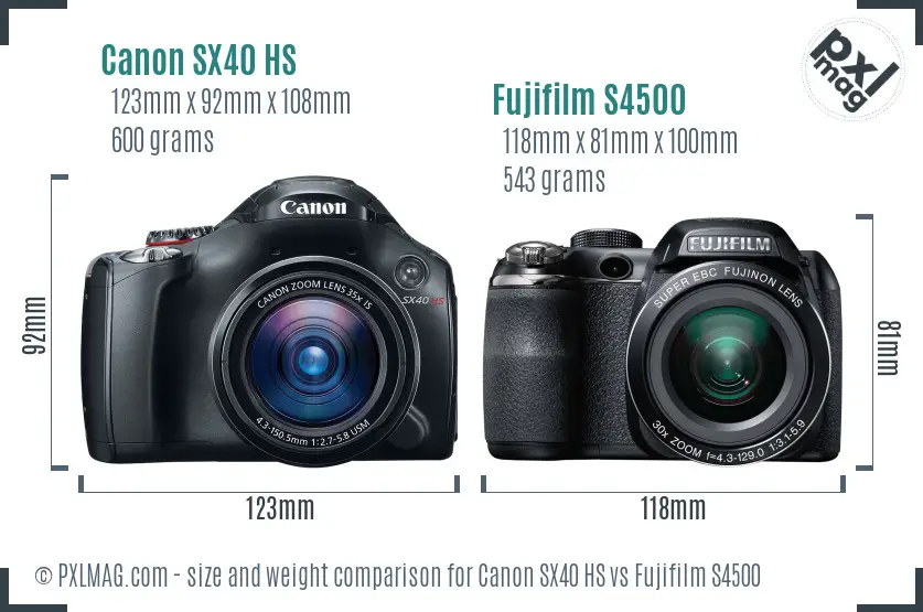 Canon SX40 HS vs Fujifilm S4500 size comparison