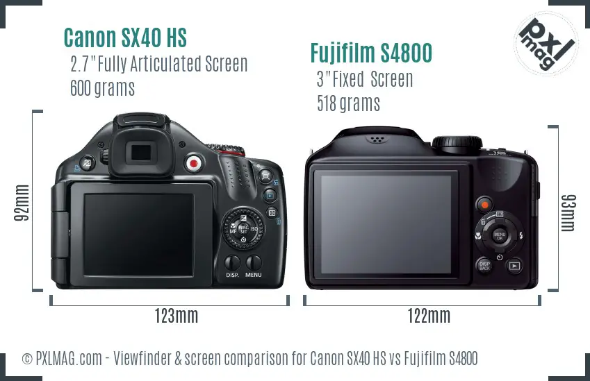 Canon SX40 HS vs Fujifilm S4800 Screen and Viewfinder comparison