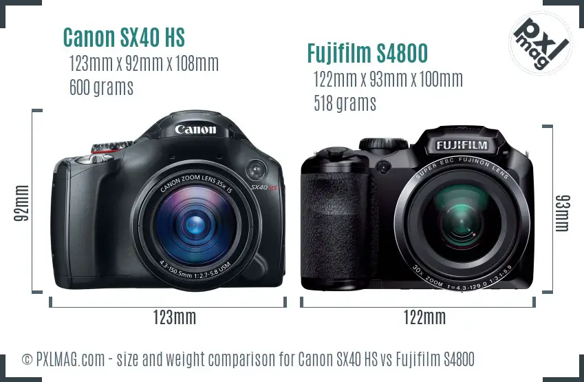 Canon SX40 HS vs Fujifilm S4800 size comparison