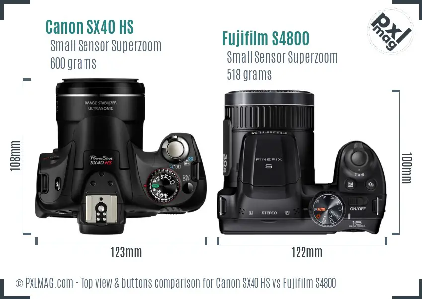 Canon SX40 HS vs Fujifilm S4800 top view buttons comparison