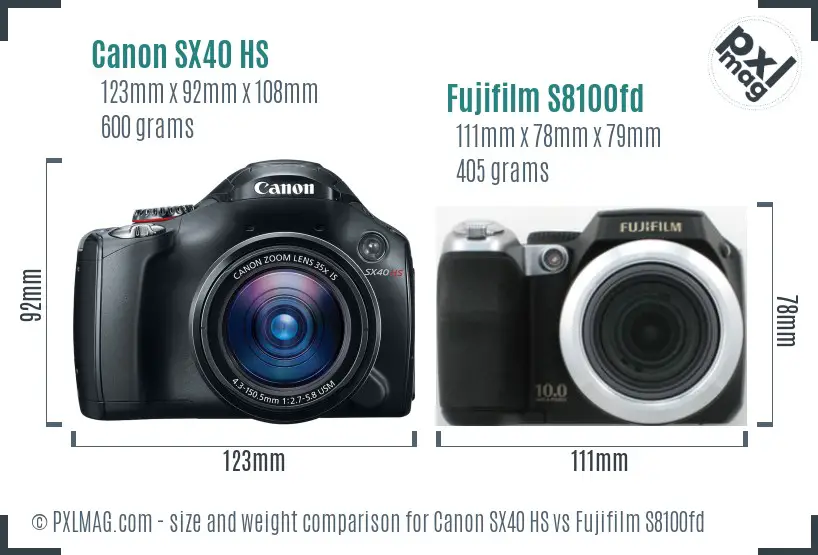 Canon SX40 HS vs Fujifilm S8100fd size comparison