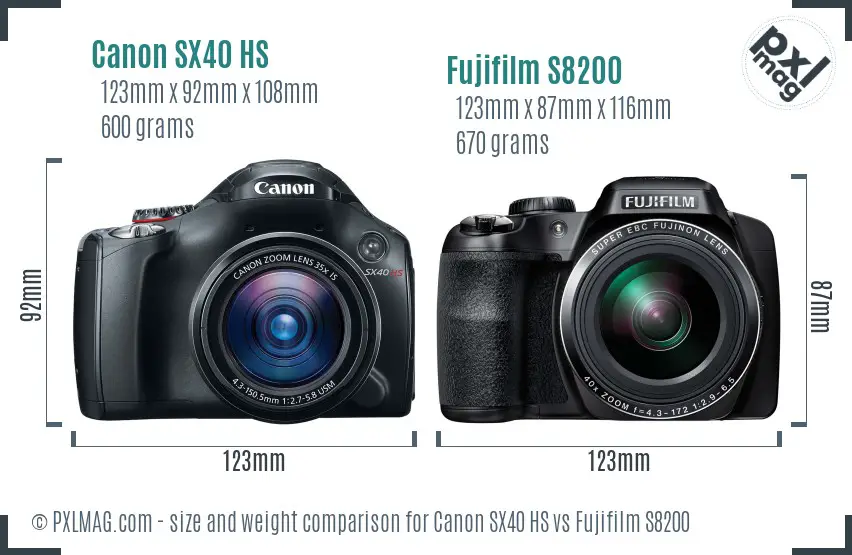 Canon SX40 HS vs Fujifilm S8200 size comparison