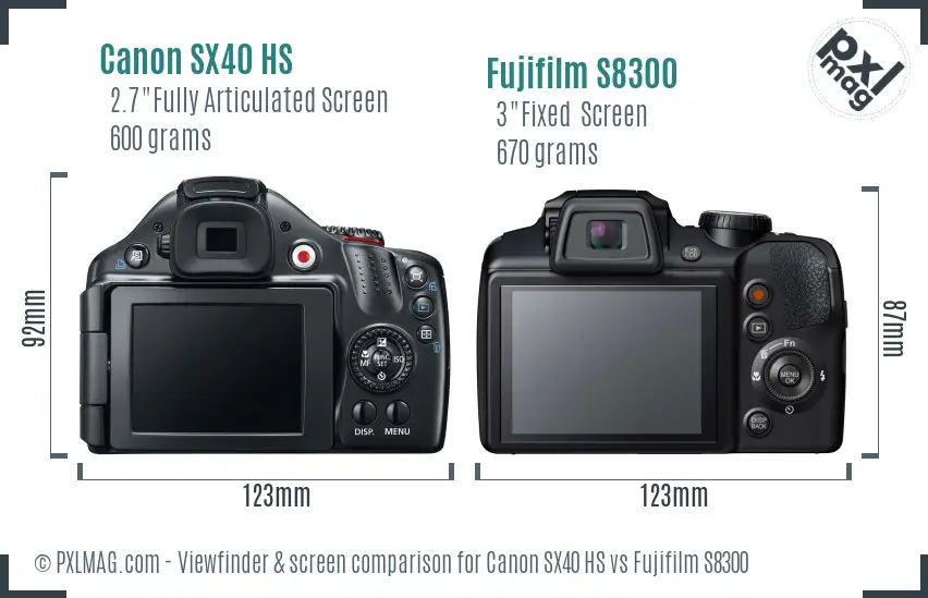 Canon SX40 HS vs Fujifilm S8300 Screen and Viewfinder comparison