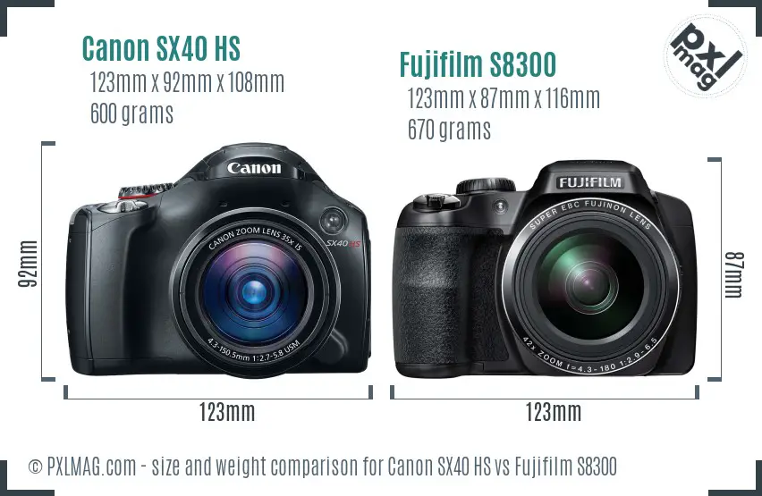 Canon SX40 HS vs Fujifilm S8300 size comparison