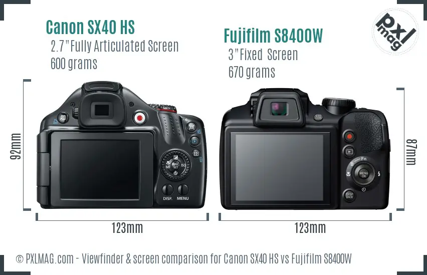 Canon SX40 HS vs Fujifilm S8400W Screen and Viewfinder comparison