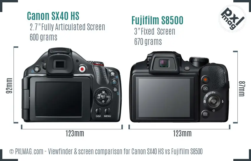 Canon SX40 HS vs Fujifilm S8500 Screen and Viewfinder comparison