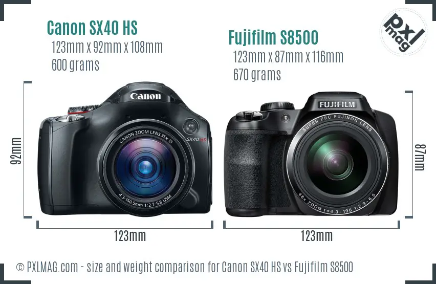 Canon SX40 HS vs Fujifilm S8500 size comparison