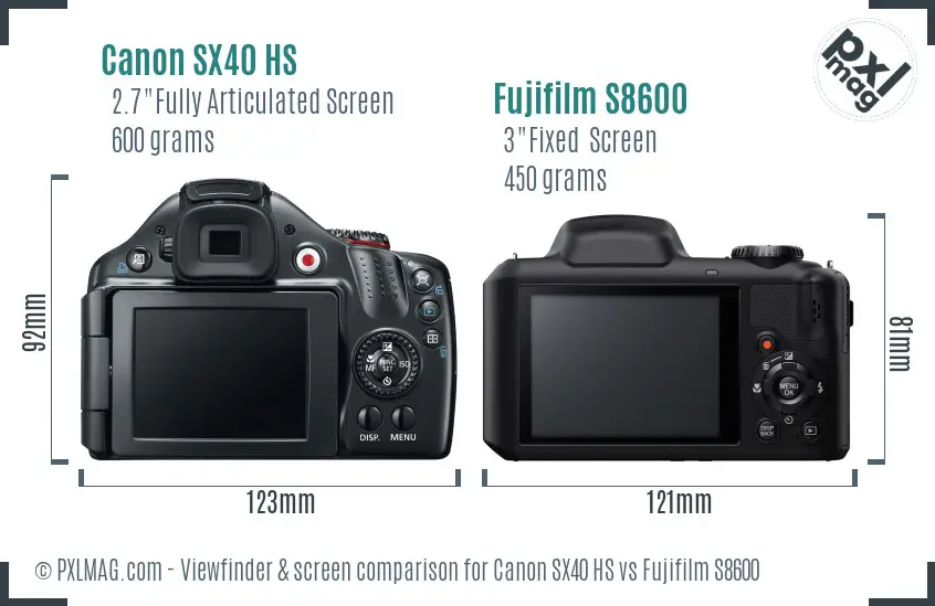 Canon SX40 HS vs Fujifilm S8600 Screen and Viewfinder comparison